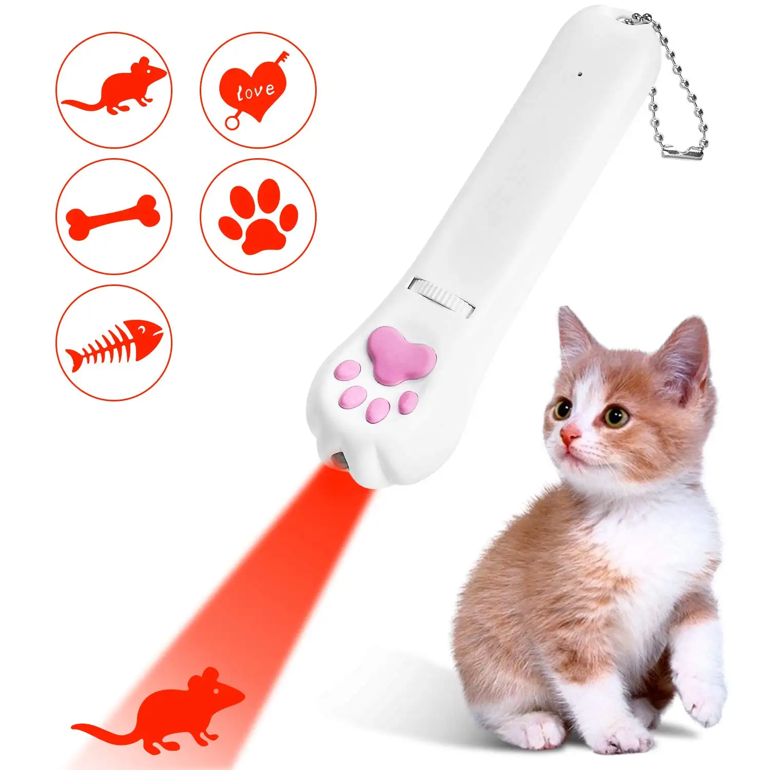 UMIONE mainan kucing hewan peliharaan multifungsi, alat latihan hewan peliharaan 5 gambar Laser penunjuk LED bentuk kaki 3 mode pencahayaan untuk kucing anjing