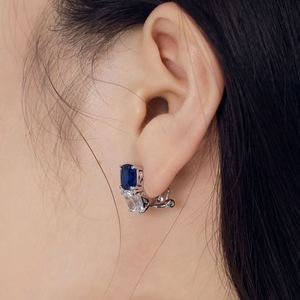 Dylam Top High Jewelry S925 <b>Silver</b> Rhodium Plated Non Fade 5A Cubic Zirconia Diamond Sapphire Double Stones <b>Clip</b> on Earrings - Product Image 3