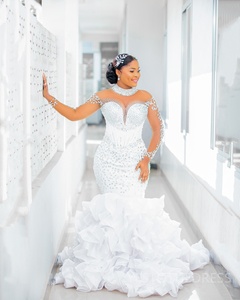 Robes <span class=keywords><strong>de</strong></span> <span class=keywords><strong>mariée</strong></span> sirène 2026 avec strass, manches longues, style africain, grande taille, col illusion, <span class=keywords><strong>robe</strong></span> <span class=keywords><strong>de</strong></span> <span class=keywords><strong>mariée</strong></span> sirène - Product Image 1