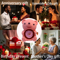 Mini Eternal Rose Teddy Bear Coffret Cadeau Mignonne Fleur Préservée Romantique pour Elle pour les Mariages Noël Mère Couple Durable