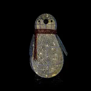 2.3ft कपास पेंगुइन 60 एलईडी गर्म सफेद यार्ड प्रकाश क्रिसमस सांता प्रकाश इनडोर सजावट कपड़ा Foldable त्योहार सजावट