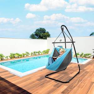 Hamac balançoire en tissu parachute en acier robuste pour une utilisation en extérieur et en intérieur Léger et portable <span class=keywords><strong>Capacité</strong></span> de 150 kg Noir Gris - Product Image 2