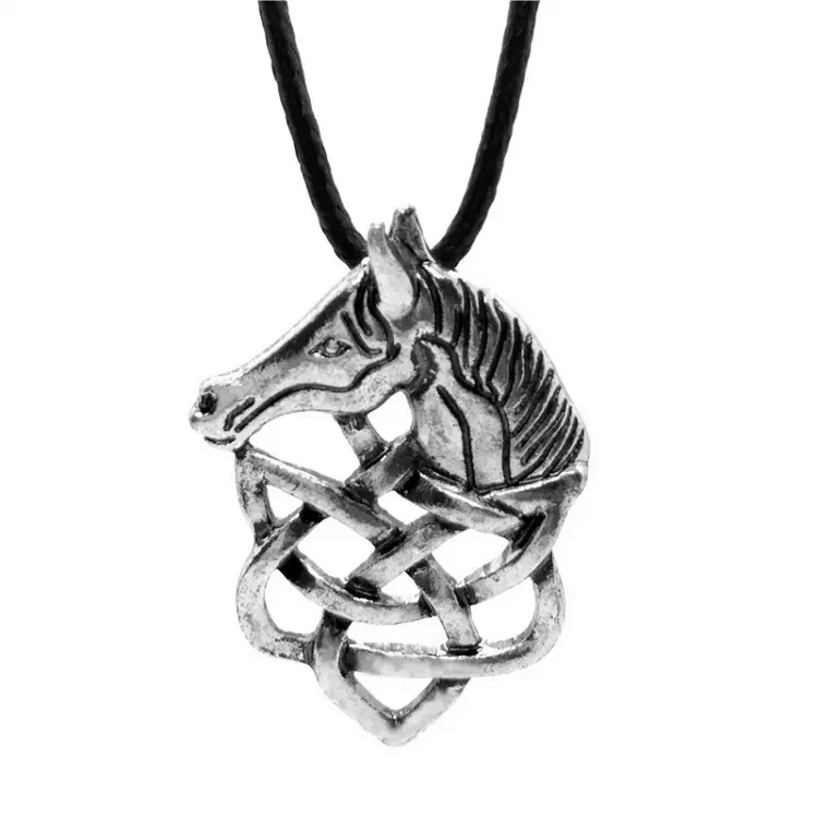 Fashion Cute Antique Silver Animal Horse Head Black Rope Pendant Necklace For Men Dainty Jewelry Accessories Wholesale