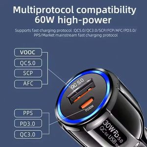 High Quality 60W A+<b>C</b> Car Phone Charger PD 30W+USB QC5.0 Car Charger Cigarette Lighter Socket Power <b>Adapter</b> - Product Image 5