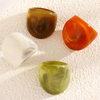 Cincin Jempol Lebar Resin Marmer Vintage Laris Manis, Aksesoris Jari Wanita Tekstur Tinggi Mewah Ringan untuk Sehari-hari