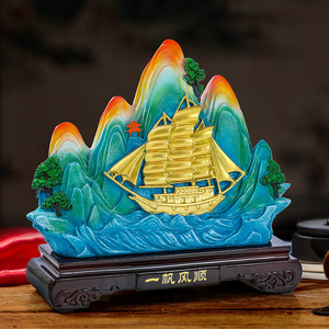 Smooth Sailing Ship Ornament Resin Feng Shui Desk Decor Office Home Decoration Single Piece Lighted Gift - Product Image 4