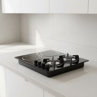 Table de cuisson à gaz moderne à quatre brûleurs, compatible GPL, classe B, économe en énergie, encastrable, surface en verre trempé, fonctionnement sur batterie, facile à utiliser