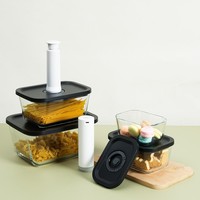 Enregistrez la date Ensemble de boîtes à bento de stockage d'aliments en verre supérieur Récipient sous vide en verre avec couvercles de pompe sans BPA à charnière nouvellement innovants