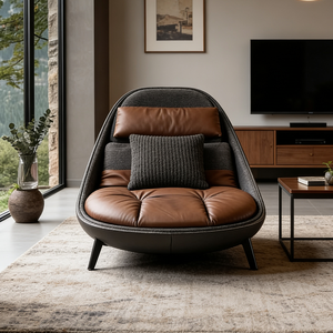 Fauteuil contemporain en <span class=keywords><strong>cuir</strong></span> et tissu, fauteuil inclinable rond minimaliste moderne, siège individuel de <span class=keywords><strong>club</strong></span>, bureau, hôtel - Product Image 2