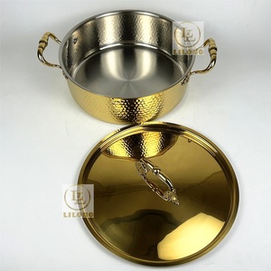 Pentola da Cucina in Acciaio Inox 304 di Alta Qualità, 30/32CM, Finitura Martellata Dorata con Coperchio - Product Image 4