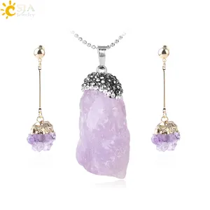 CSJA Дешевые Ювелирные наборы драгоценных камней фиолетовый кристалл кулон ожерелье серьги натуральные модные очаровательные камни ювелирные изделия F668