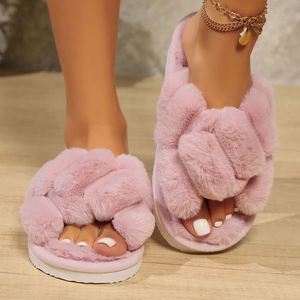 Nuevas Pantuflas de Felpa con Punta Abierta para Mujer, para Invierno, con Entresuela y Suela Exterior de EVA Antideslizantes, para Uso Doméstico - Product Image 2