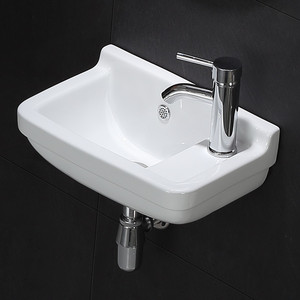 Robinet rectangulaire moderne Hanyu de petite taille à trou unique, lavabo en céramique mural pour salle de bain - Product Image 1