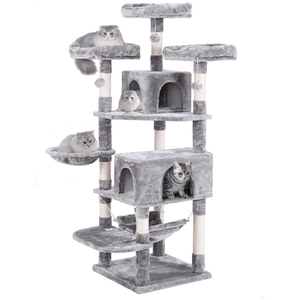 In the Trend Modern Luxury Eco-Friendly Light Gray Brown <b>Plush</b> Wood House Large <b>Cat</b> Tree Tower Chewing Toy 60x50x180cm - Product Image 1
