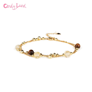 14K 16K 18K Or et Argent 925 Plaqué à la Mode Citrine Oeil de Tigre Cristal Bracelet Bijoux Élégants - Product Image 1