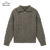 Pull-over en laine tricoté marron pour homme AiNear, col polo, demi-fermeture éclair, motif torsadé, personnalisable avec logo, OEM & ODM, vente en gros