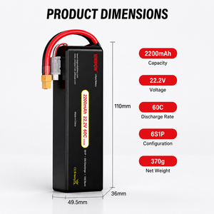 Batterie Li-Polymère de 2200 mAh 22,2 V 60C à Capacité Réelle avec Connecteur Filaire Personnalisable pour Avions à Voilure Fixe Longue Portée - Product Image 3