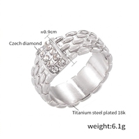 Trendiger Eingelegter Klarer Zirkon Strukturierter Offener Verstellbarer Ring, Edelstahl Modeschmuck Ring für Männer und Frauen Tägliches Tragen