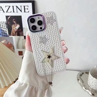 Coque de téléphone portable en cuir avec décoration de diamants pour femmes, accessoires de protection arrière pour iPhone 13 14 15 16 17 18 Pro Max