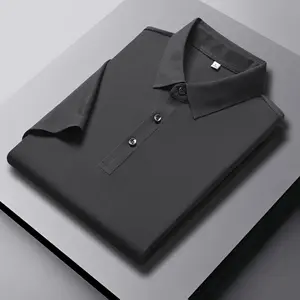 Camisa polo de cor sólida com logotipo bordado personalizado 79% Nylon 21% Spandex para homens, uniforme de negócios de golfe, novo design