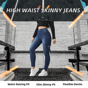 Jeans de Mujer de Cintura Alta, Estilo Recto, Elásticos, Ajustados, Lavado Vintage, Tejido Denim Sólido, Corte Slim, Casuales, Alta Calidad - Product Image 2