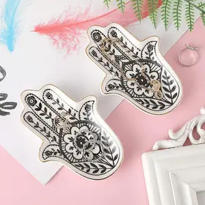 Hamsa Hand Ring Halskette Uhren halter Tablett Tier dekoration Keramik dekorative Schmuck platte Schmuck Tablett Gericht für Frauen Mädchen