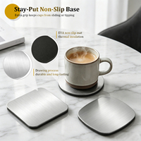 Ensemble de 6 sous-verres en acier inoxydable brossé, base antidérapante en EVA, résistants à la chaleur, pour bar et table à manger