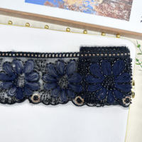 Bordure en dentelle florale brodée de sequins noirs en gros pour robe Abaya, tenue de soirée et accessoires