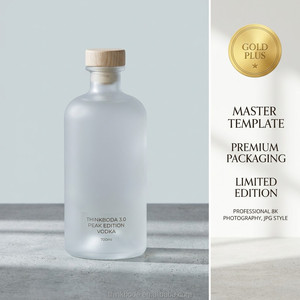 Bouteille en verre dépoli vide avec <span class=keywords><strong>bouchon</strong></span> en bois massif 700ml 750ml – Contenant transparent satiné pour Vodka, Spiritueux, Gin, Brandy - Product Image 1