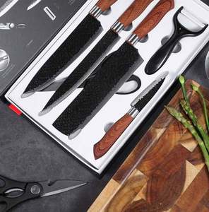 Ensemble de 6 couteaux à légumes en acier inoxydable forgé à motif martelé, écologique, avec boîte à clapet pour cadeau - Product Image 1