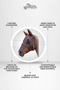 <span class=keywords><strong>Cheval</strong></span> de course masque anti-mouches couleur chocolat avec maille en nylon protéger eyeys - Product Image 3