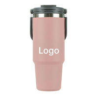 Gobelet de voyage isotherme réutilisable en acier inoxydable avec poignée, revêtement en poudre multicolore