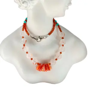 Natural spiny oyster Turquoise red quartzite Orange mandarin Garnet 925 Sterling Silver handmade Gemstone Necklace