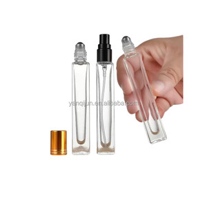 Flacons de parfum cylindriques ronds transparents de 10 ml à paroi épaisse et fond carré, flacons en verre à bille pour huiles essentielles - Product Image 2