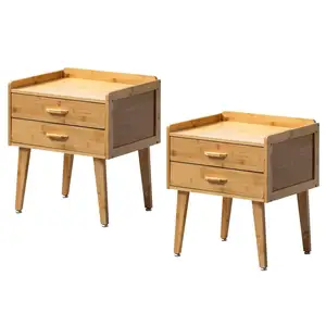 Table de chevet Morden en bambou table de chevet avec 2 tiroirs table de nuit pour petits espaces de rangement pour chambre à coucher