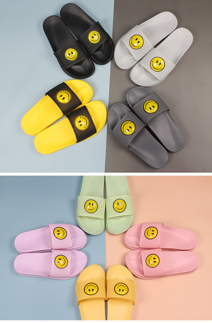 Smiley Slippers Women EVA PVC Flat Slides Soft Sole Indoor Ladies Bedroom Slippers
