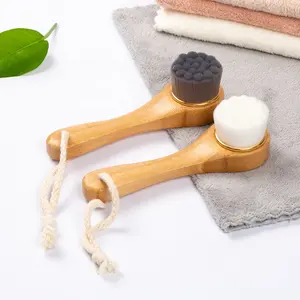 Cepillos faciales de nailon suave, cepillo exfoliante de bambú, limpiador de cara seca