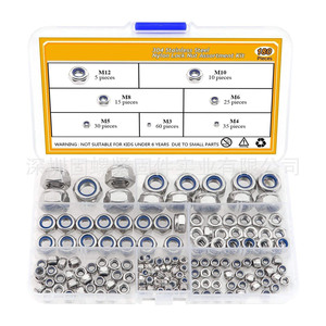 304 Stainless Steel Nylon <b>Lock</b> Nut Assortment Kit M3 M4 M5 M6 M8 M10 M12 180Pcs Metric DIN985 Grade A A2-70 - Product Image 1