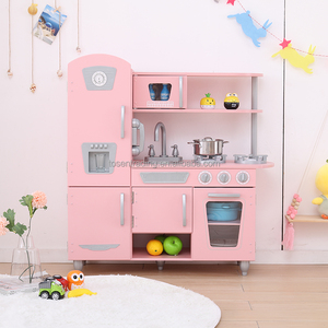 Cuisine de jeu d'imitation classique vintage en bois pour enfants avec machine à glaçons, téléphone, robinet, évier, brûleur et four - Rose - Product Image 2