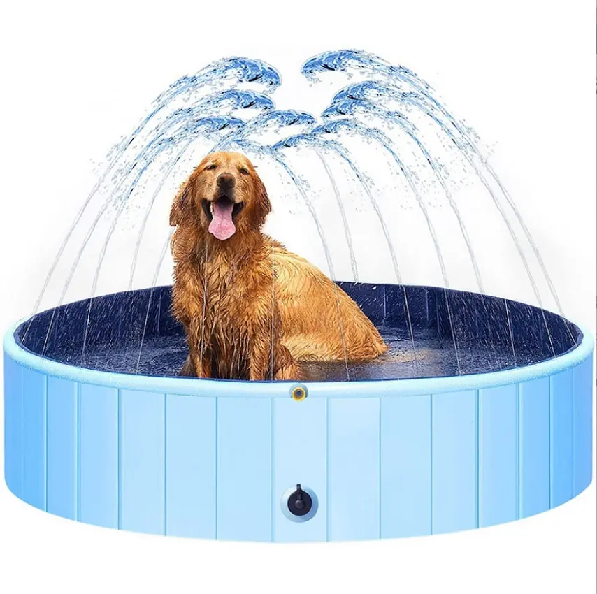 Folding collapsible Dogs pet Pool with Splash Sprinkle Pet Bathing Tub Spa Swimming Pool Water Toys for Dogs Cats and Kids