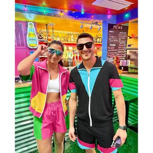 FOXA Men's 80s Retro 2 Piece <b>Set</b> Color Block Jacket Shorts Quick Dry Party Outfit - Product Image 4