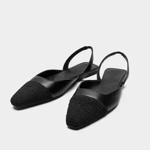 DEleventh 2109 Fashion Office Flat sandals women low heels slip on mules shoes knitted leather flats ballet black loafer