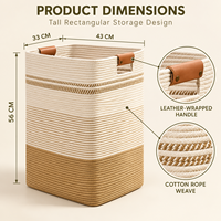 Panier à linge sur mesure de grande taille 56*33*43, paniers de rangement en corde de coton tressée pour vêtements avec poignées