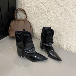 Pointed <strong>Trouser</strong> <strong>Boots</strong> Women's Shoes 2023 Autumn/Winter New V-shaped Slim Thick Heel Slim <strong>Boots</strong> Fashion Short <strong>Boots</strong> for Ladies - Product Image 6