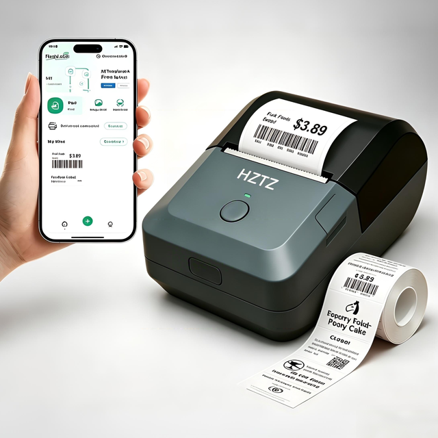 HZTZ Mini Portable Thermal Label Printer 58mm Multi-function Self-Adhesive Sticker Label Maker Machine for Office Clothes Tag