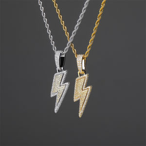 Оптовая продажа, серебряное ожерелье с подвеской в стиле хип-хоп, панк, 14 к, 18 К, позолоченное ожерелье со сверкающими бриллиантами и молнией - Product Image 1