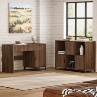 Bureau d'ordinateur contemporain en bois pour le bureau à domicile, bureau de direction cannelé avec station de charge pour le travail et les études