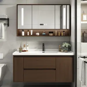 CBMmart浮动胡桃木木纹橱柜卫生间浴室柜梳妆台浴室盆