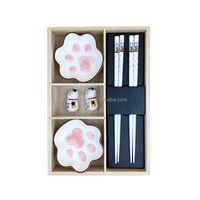 Ensemble de vaisselle moderne et populaire en forme de patte de chat, 6 pièces, baguettes et porte-bonheur en bois pour enfants