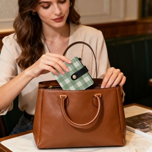 Hawaiian Green Checked Design Small <b>Rfid</b> Zipper Coin Pocket PU Leather Compact Cash Credit Card Holder Travel <b>Wallet</b> for Women - Product Image 5